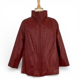 Vintage Red Leather Jacket Women’s 3X Long Sleeve Front‎ Zip Moto